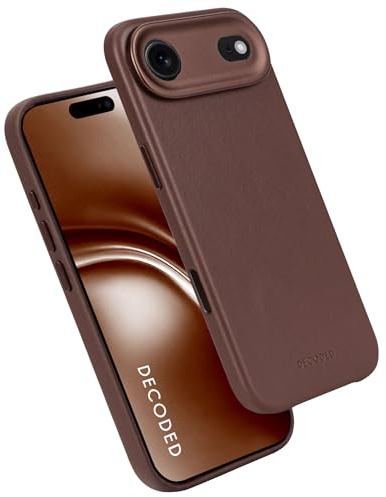 DECODED Leather Case for iPhone 17 Air, Premium ECCO Leather, Compatible with MagSafe, Camera Ring Protected, Glass Action Button, 1.2 Meter Drop Protection, Scratch Resistant, Metal Buttons, Brown