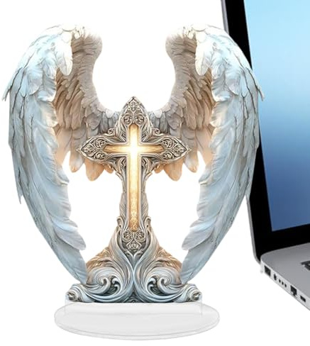 Generisch Kreuz Figur Mit Flügeln,Boho Kreuz Flügel Schreibtisch Deko,2D Acryl Schreibtisch Deko Ornament Festliche Dekoration - Gebetsraum Kirche Wanddekoration