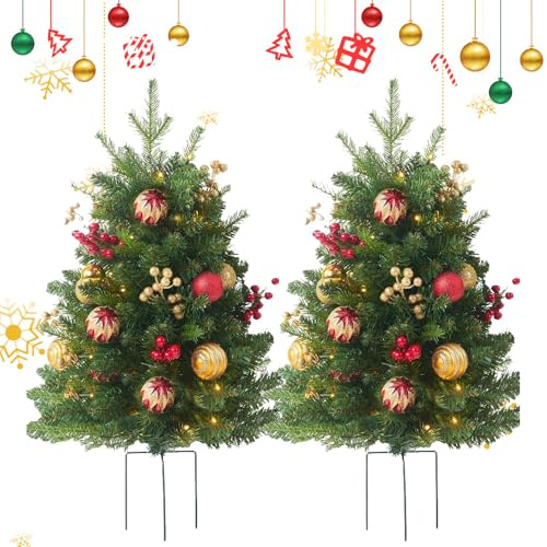 Weihnachts-Pflanzgefäß-Dekorationen, 55 cm, künstlicher Übertopf mit Lichtern, 8 Beleuchtungsmodi und Timing, beleuchteter künstlicher Weihnachtsbaum-Urnenfüller, Innen- und Außenbereich