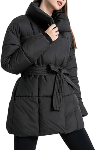 Generisch Steppjacke Damen Leicht Daunenjacke Damen Lang Wintermantel Stehkragen Winterjacke Warm Steppmantel Frauen Dicke Daunenmantel Winter Oversize Daunenjacken Puffer Jacke Mit Gürtel