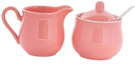 Baoblaze Set di zuccheriera e lattiera in ceramica, zuccheriera con coperchio e cucchiaio, uso domestico, robusto, set decorativo per servire il caffè con, Rosa
