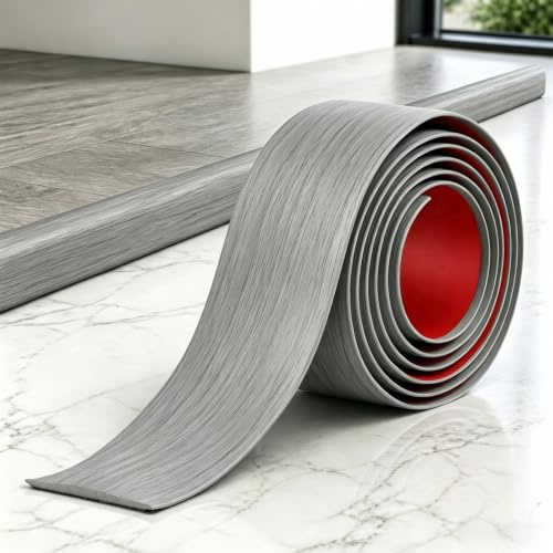 Dshunnc Übergangsprofil Selbstklebend 5cm x 3m Übergangsleiste Boden | Abdeckleisten für Fußböden, Übergangsleiste für zum Verbinden Laminat, Teppich, Fliesen von Bodenlücken(Graue Holzmaserung)