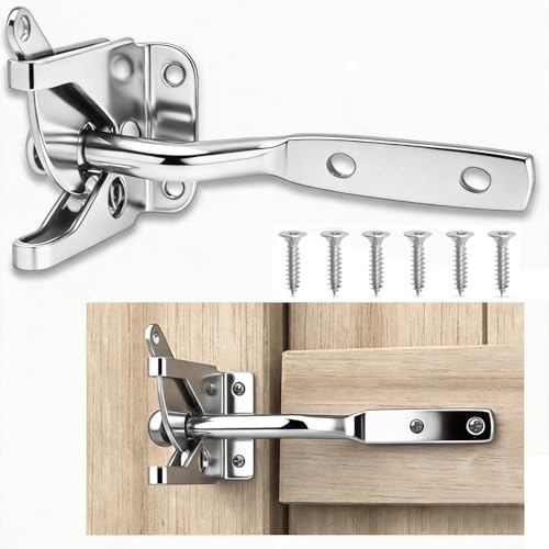 Litensh Self Locking Gate Latch Lock Automatic Gravity Lever for Fence | stainless steel self locking automatic gravity lever gate fence lock latch wooden vinyl aluminum door padlock usable silver