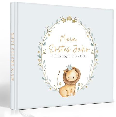 Mein erstes Jahr Baby Babyalbum zum Selbstgestalten mit 84 Seiten und Sticker für die schönsten Erinnerungen - Viel Platz für Fotos & Meilensteine - Geschenk zur Geburt & Babyparty