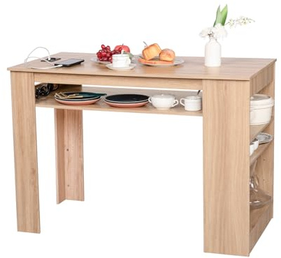 EGGREE Multifunktions Küchentisch, Esstisch mit Steckdose und Aufbewahrungsregalen, Frühstückstisch, Schreibtisch, für kleine Räume– Goldene Eiche-Dekor (110x60x78 cm)