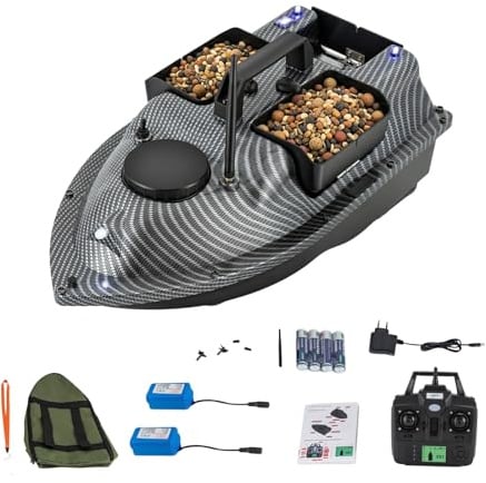 LENJKYYO GPS Köderboot mit Fernbedienung, RC Futterboot 500m Reichweite, Angelboot mit 3 Behältern & Nachtlicht, 2x5200mAh Li-Ionen, Futterboot Angeln für Seen & Flüsse