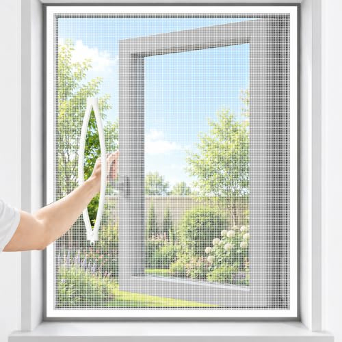 Newthinking Fly Screens for Windows, Cat Window Guard Insect Wasps Screen | 130x150cm, DIY Window Fly Screens with Self-Adhesive Tape, Adjustable Zip Window Mesh Insect Screen, Easy to Cut and Install