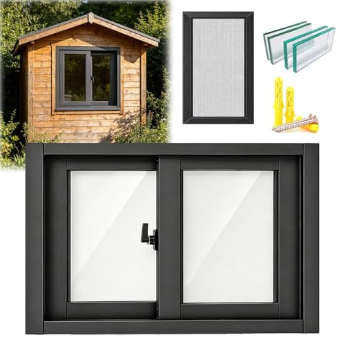 Horizontales Schiebefenster aus Aluminium mit Sn & gehärtetem S – 35,6 cm bis 81,3 cm Größen für Keller, Huhn, Ga (weiß, 35,6 x 35,6 cm)