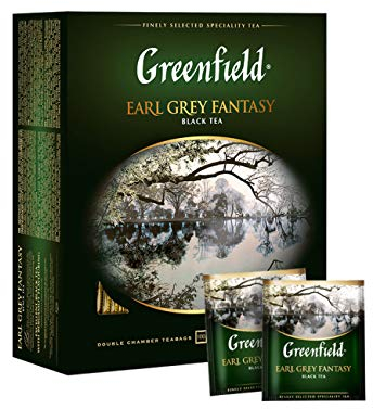 GREENFIELD EARL GREY FANTASY | 100 Teebeutel | Aromatisierter Schwarzer Tee, Bergamottengeschmack | Gluten-frei, Koscher | Flavoured Black Tea