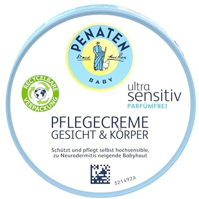 PENATEN Baby Ultra Sensitiv Pflegecreme Gesicht & Körper parfümfrei, Babypflege Creme für Neugeborene ohne Farbstoffe, Baby Feuchtigkeitscreme zur Pflege empfindlicher Babyhaut (1 x 100 ml)