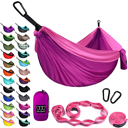 GA Camping Hängematte – XL Double Parachute Camping Hängematte (2 Baum Gurte 16 Schlaufen/10 ft enthalten) leicht Nylon tragbar Hängematte, Best Parachute Double Hängematte, fuchsia/pink