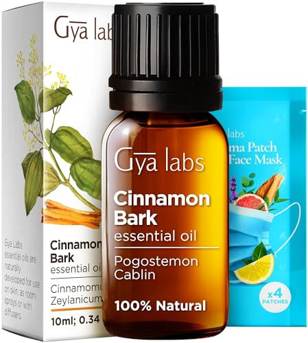 Gya Labs Ätherisches Zimtöl - 100% Reines Natürliches Zimtrindenöl für den Diffusor, Haut, Haare, Lippen, Körper und Kerzenherstellung - Würziger, Süßer Duft (10 ml)