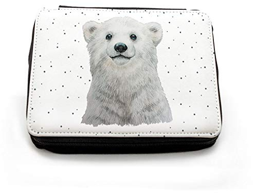ilka parey wandtattoo-welt Gefüllte Federtasche Eisbär Bär mit Punkte Schulstart Federmappe individuelles Federmäppchen & Namen Wunschnamen fm197