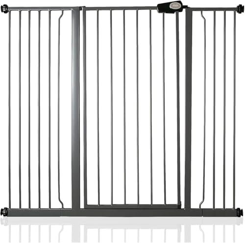 Safetots Extra Tall Metal Safety Gate Pressure Fit, 126.7cm - 134.3cm, Slate Grey, 104cm in Height, Extra Tall Stair Gate, Tall Baby Gate, Easy Installation