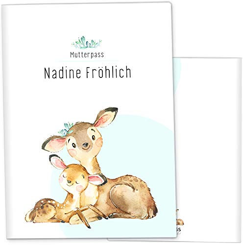 OLGS Mutterpasshülle 3-teilig personalisiert Hab dich lieb | Baby Schwangerschaft Geschenkidee Schutzhülle für den Mutterpass | Für werdende Mütter (Deutsche Mutterpasshülle personalisiert, Reh)