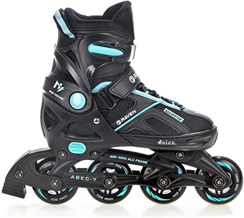 Raven Pulse Inline Skates Inliner für Kinder und Erwachsene OPTIONAL 2in1 mit Schlittschuhen verstellbar (Black/Cyan ohne Kufen, 40-43 (25,5-28cm))