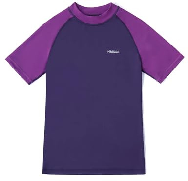 HMILES Mädchen Kurzarm Rash Weste - Kinder UPF Surfen Shirt Kinder Schnelltrocknend Schwimmen Tee Jugend Atmungsaktive Wassersport Wet Top Lila 5/6 Jahre