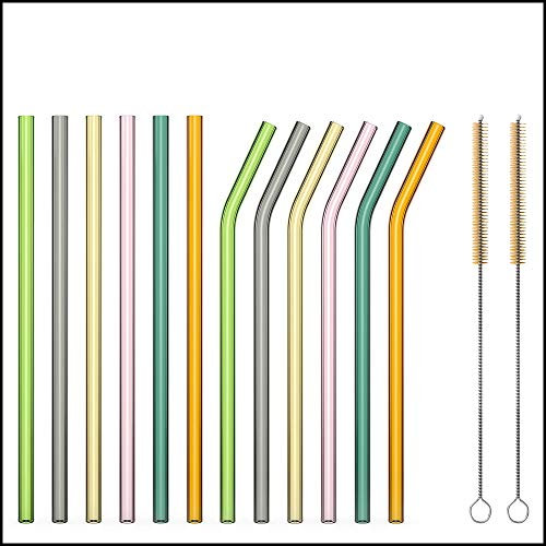 Sir Finley Monkey Glasstrohhalme lang (12 Stück) - Glas Strohhalme wiederverwendbar, spülmaschinenfest - 20cm gerade & gebogen bunt