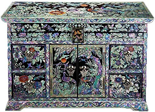 qiuqiu Jewelry Box, Mother of Pearl Inlay Art Noble Plant Flower Design Twin Cubic Lacquer Wooden Jewellery Trinket Box Storage Box, Lacquer Crafts Collection Drawer Jewelry Box Cabinet