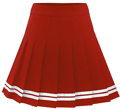 Dressystar Damen Dehnbar Faltenrock Schulmädchen Solide Skater Tennis Kurz Cheerleader Rock Rot Weiß Streifen M