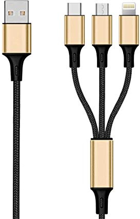 3 in 1 USB Ladekabel - gold - 150cm für Micro-USB & Apple 8-Pin & USB Type-C