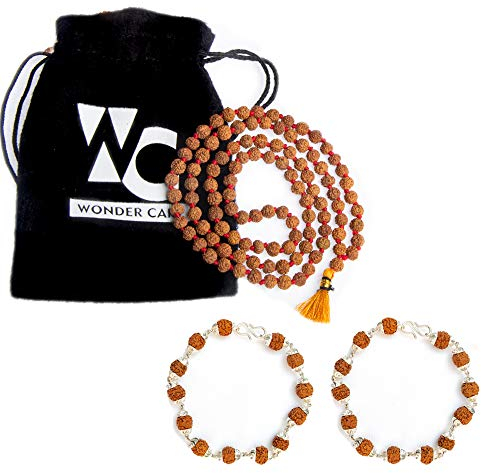 Wonder Care Rudraksha Mala 5 Gesicht 108 + 1 Perle - Echte Himalaya-Rudraksh-Samen Religiöses buddhistisches Ornament Rosenkranz Japa Shiv Mala Perlen Halskette