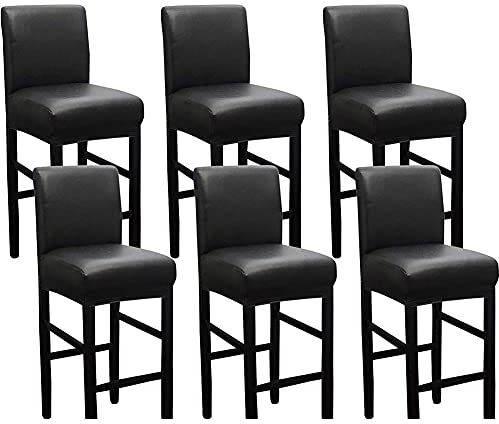 BXFUL Kunstleder Bar Stuhlhussen, Stretch Abnehmbarer waschbarer Stuhl Schonbezug für Short Swivel Dining Chair Rückenlehne Barhocker Stuhl mit Lehne (6 Pcs,Schwarz)