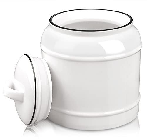 COCOYA 10cup/85oz Large Ceramics Jar with Lid, Big Food Storge Canister Porcelain Dry Food Container Kitchen Countertop Pantry Farmhouse Round Heavy Store Candy Bean Flour Snacks Cookie Cereal White