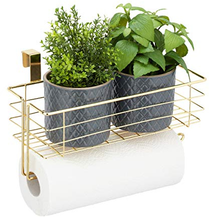 Relaxdays Einhängekorb mit Küchenrollenhalter 4er Set, Aufbewahrung, gold | Küche & Badezimmer, Drahtkorb HBT: 18 x 31 x 17 cm
