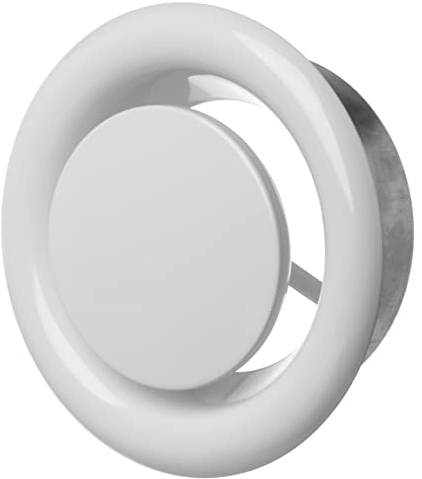 Ø 125mm Weiß Metall Anemostat - Abluft Tellerventil - Rund Lüftungsventil mit Montagering