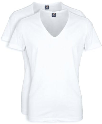 Suitable Vitaru Herren T-Shirts – 2er-Pack Weiße Basics mit Extra Tiefem V-Ausschnitt – Slim Fit – Aus Bio-Baumwolle mit Stretch