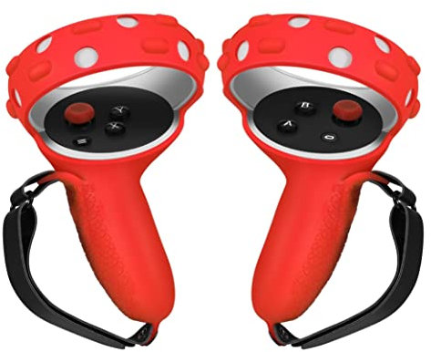 TNP Controller Grips for Oculus Quest 2 / Meta Quest 2 Knuckle Strap Red VR Touch Controller Hand Grip Cover Protector Sleeve with Anti-Throw Adjustable Straps