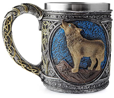 Stainless Steel Wolf Mug - Resin 3D Stereoscopic Retro Wolves Cup, Coffee Mug, Halloween Beer Mug, Wolf Decor & Gifts for Men
