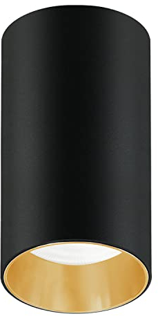 Maclean MCE458 Deckenaufbauleuchte mit GU10 Fassung für LED & Halogen Leuchtmittel bis 35W 55x100mm Aufputz Aufbauleuchten Aluminium Rund (1 Stück ohne Leuchtmittel, Schwarz/Goldener Reflektor)