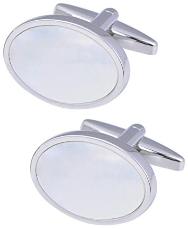 Jonwo Perlmutt 4.5cm Krawattennadeln und Manschettenknöpfe für Herren Silber Gold Cufflinks Tie Clip Hochzeit Hemd Party Geburtstag Jubiläum Kleid (Oval Silber Manschettenknöpfe)