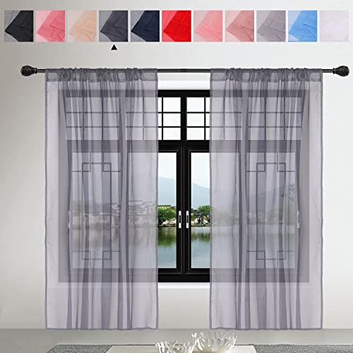 Trimming Shop Grey Voile Curtains 2 Panel Semi-Transparent Sheer Slot Top Curtain Pair 142 x 229cm for Window & Door Lightweight Net Curtain for Bedroom, Kitchen & Living Room