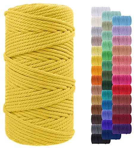 LEREATI Cuerda Macrame 5mm x 100m, Hilo Macrame Cuerda de Algodon Natural Gruesa, Cuerda Manualidades Colores para Colgar Fotos, Colgador de Planta Tejido, Colgante de Pared Macrame (Limon Amarillo)