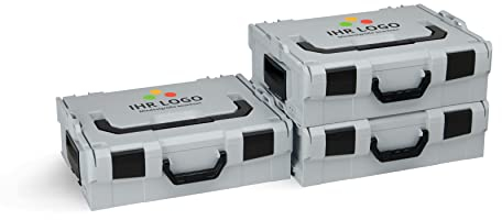 LBOXX Sortimo L BOXX 136 3er Set | Größe 2 grau individuell anpassbar mit Ihrem Logo | Werkzeugkoffer Kunststoff | Professioneller Werkzeugkoffer leer | Ideales Unterteilungs- und Transportsystem