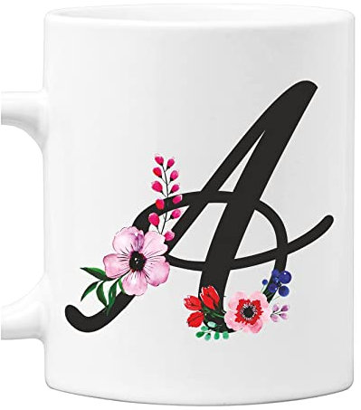 Colorfamily Tazza Mug con Iniziale Floreale - Lettera A - 100% ceramica
