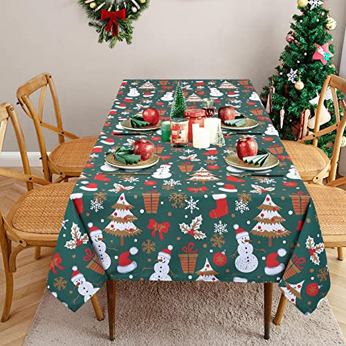 LuxFocus Große Tischdecke für Rechteckige Tische Wasserdicht Schmutzabweisend Samt Weihnachtliche Dekorative Tischdecke Schneemann Tischset für Geschenk Party Essen Bankett Grün, 137 x 278 cm