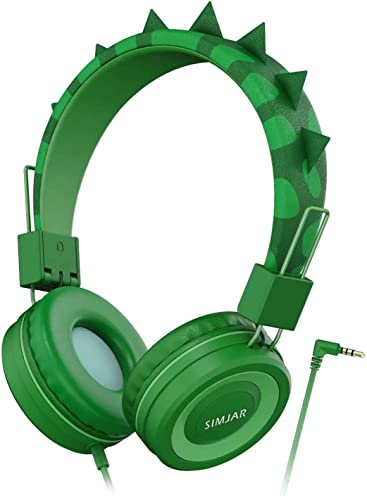 SIMJAR Dinosaur Kids Headphones with Microphone for School, Volume Limiter 85/94dB, Over-Ear Kids Headphones for iPad/Travel/Tablet