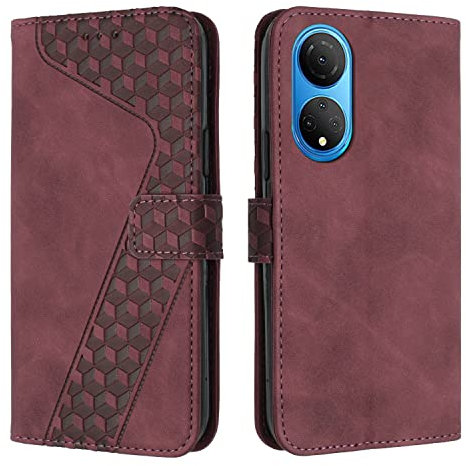 OKZone Coque pour Huawei Honor X7 4G, Etui Protection Housse Premium en Cuir PU Portefeuille Étui Téléphone [Fermoir Magnétique] [Fentes pour Cartes] Flip Case pour Huawei Honor X7 4G（Rouge