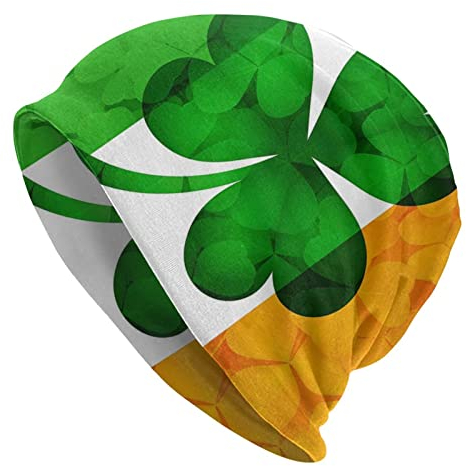 Oudrspo St. Patrick's Day, Irland-Flagge, St. Patrick's Day, Slouchy-Mütze, Chemo-Kopfbedeckung, Strickmütze, Schal, Schlafschädelmütze für Damen und Herren
