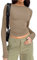 Women's Slim Fit Crop Tops Casual Solid Color Crew Neck Long Sleeve Tight T-Shirt Basic Blouse Tee Tops (Coffee, S)