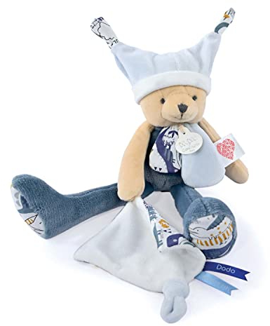 Doudou et Compagnie - Les Petits Futés - Doudou pantin ours bleu 3 histoires- Bleu - 35cm - Cadeau naissance - DC4062