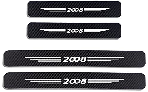 EAGLEG 4Pcs Carbon Fiber Car Door Sill Guard Protector Scuff Kick Plate For Peu-geot 106 206 207 208 308 407 508 2008 3008 4008 5008 Step Pedal Stickers Strips Cover Trim with Logo Insignia, 2008