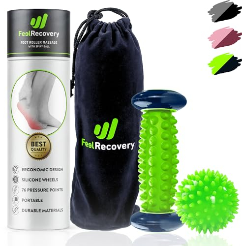 Set Rodillo Masajeador Pies para Fascitis Plantar + Pelota con Pinchos para Masaje Reflexología Podal - Kit Acupresión Alivio Dolor de Planta y Talón del Pie, Piernas, Anticelulitis (Verde)