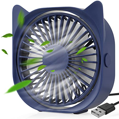 Hianjoo Ventilador USB, Portatil Mini Ventilador, Silencioso Mesa Ventilador de Escritorio Personal 3 Velocidades Rotación de 360° Alimentado por USB USB el Hogar Dormitorio Oficina Coche, Azul