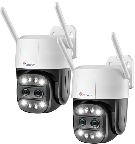 ctronics 6X Zoom Ibrido Telecamera Wi-Fi Esterno con Doppio Obiettivo Kit da 2, PTZ Tracciamento Zoom Automatico Videocamera Sorveglianza, Rilevamento Umano Visione Notturna a Colori Audio 2 Vie IP66