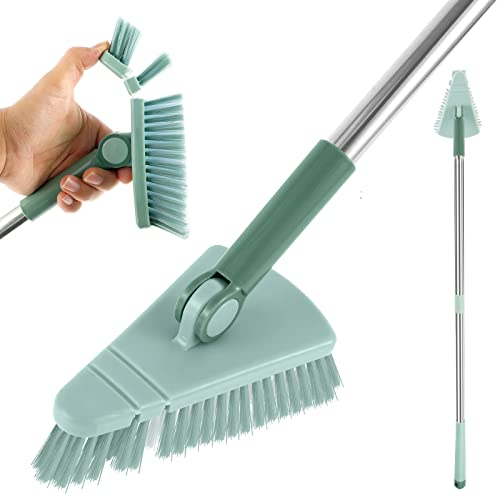 Scrubbing Brush Shower Cleaning Brush with 95cm Extendable Long Handle, Triangle Floor Brush with Flexible Brush Head, Floor Scrubber Brushes for Cleaning Bathroom Bathtub Toilet Floor Kitchen